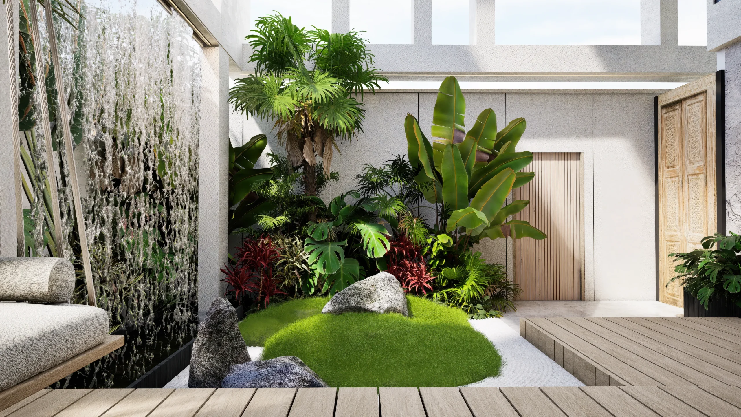 3D render of a landscaped courtyard tested for daylight and solar access before lodgement