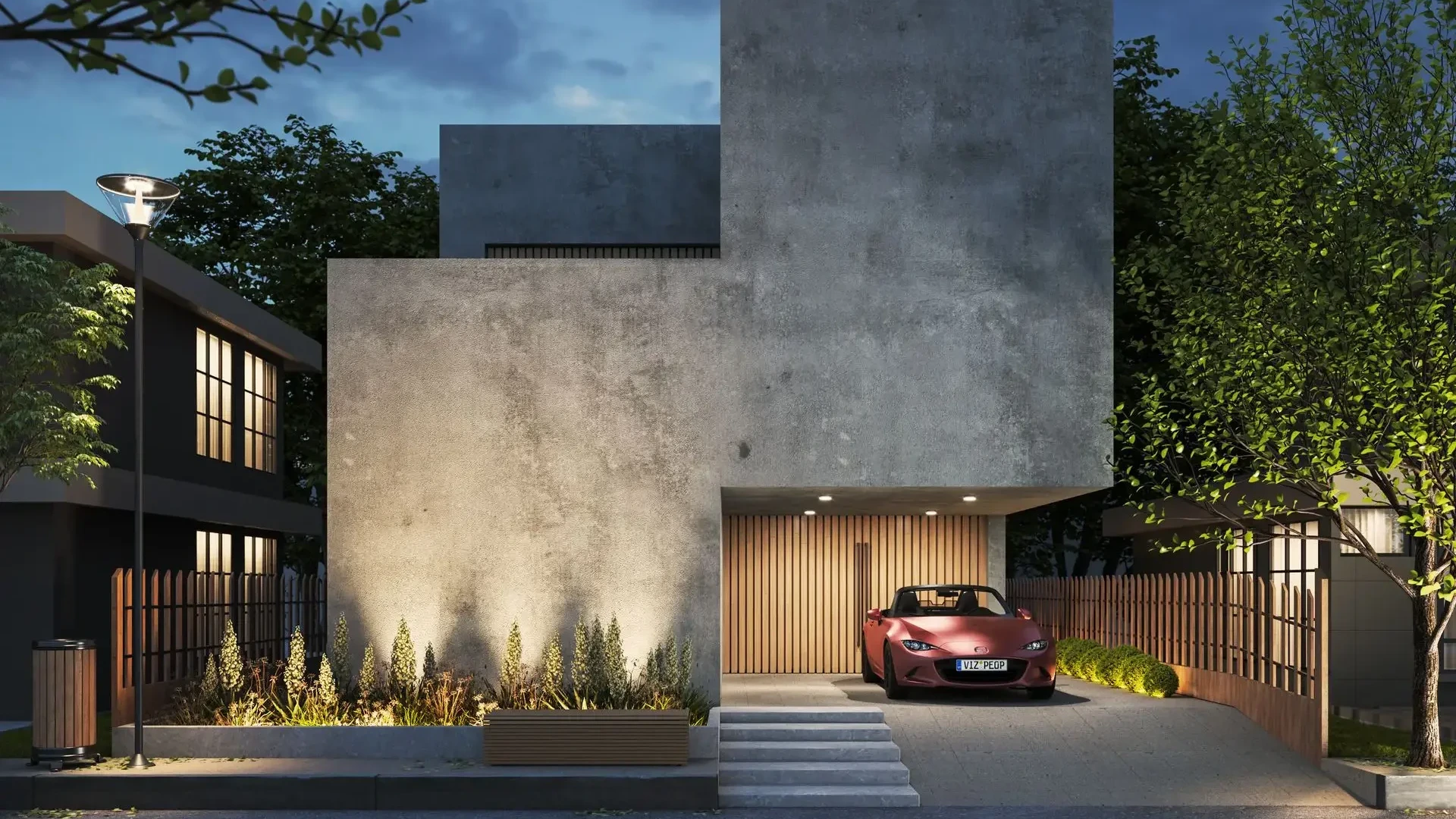 3D rendering Brisbane of a night time facade with feature lighting
