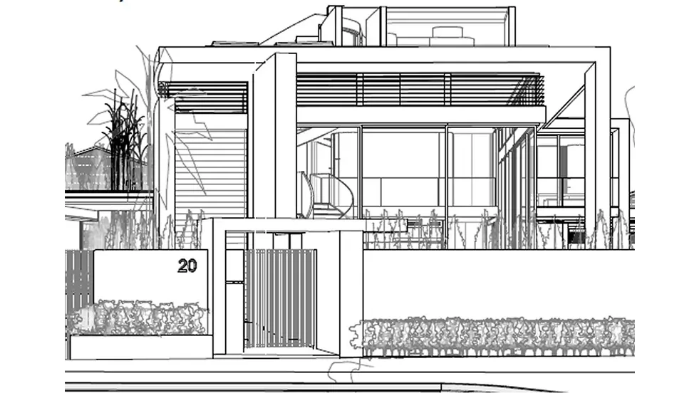 Sustainable home massing and shading studied as a line drawing