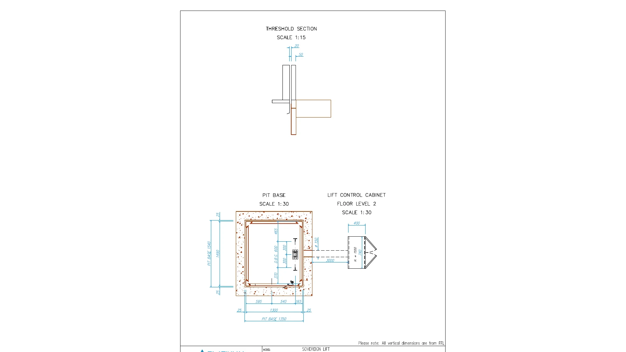 Lift pit and threshold section showing structural depth and floor level transition