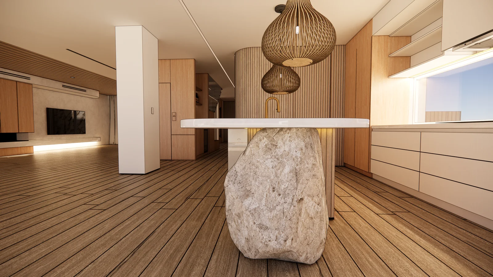 Kitchen renovation cost Melbourne: Island on a rock pedestal in the open plan