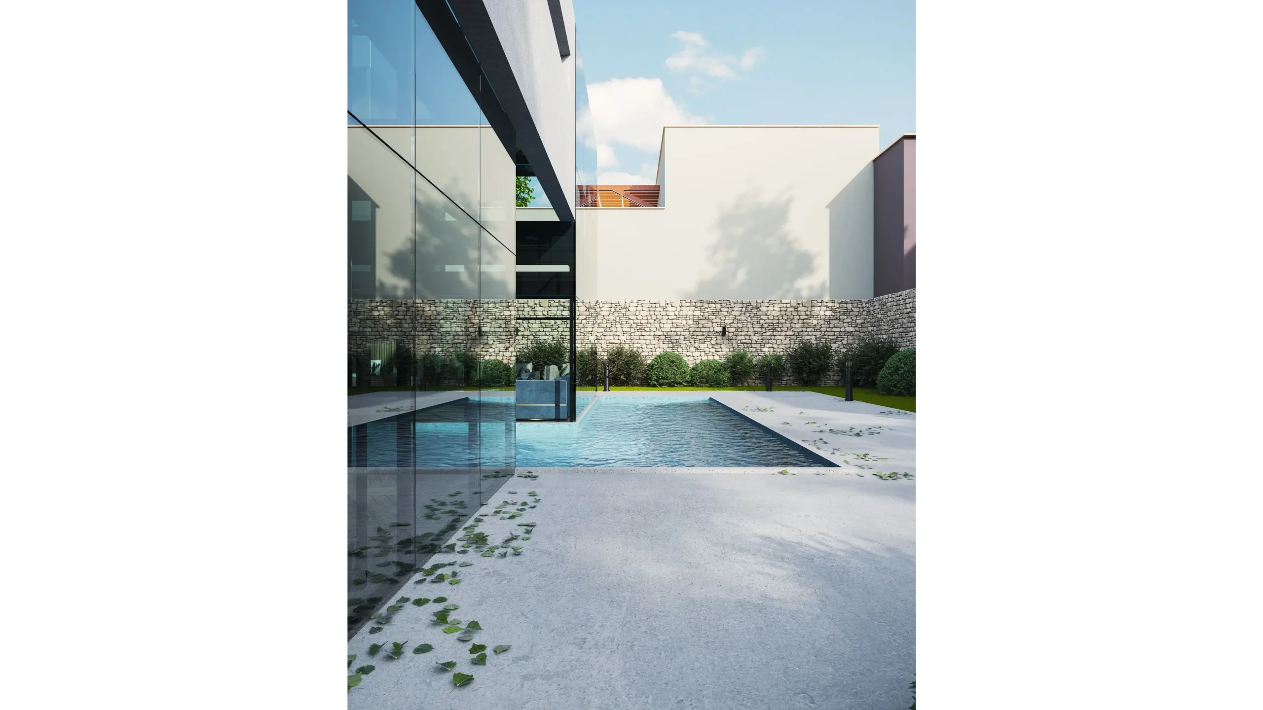 3D rendering Sydney showing a pool terrace and glazing in daylight