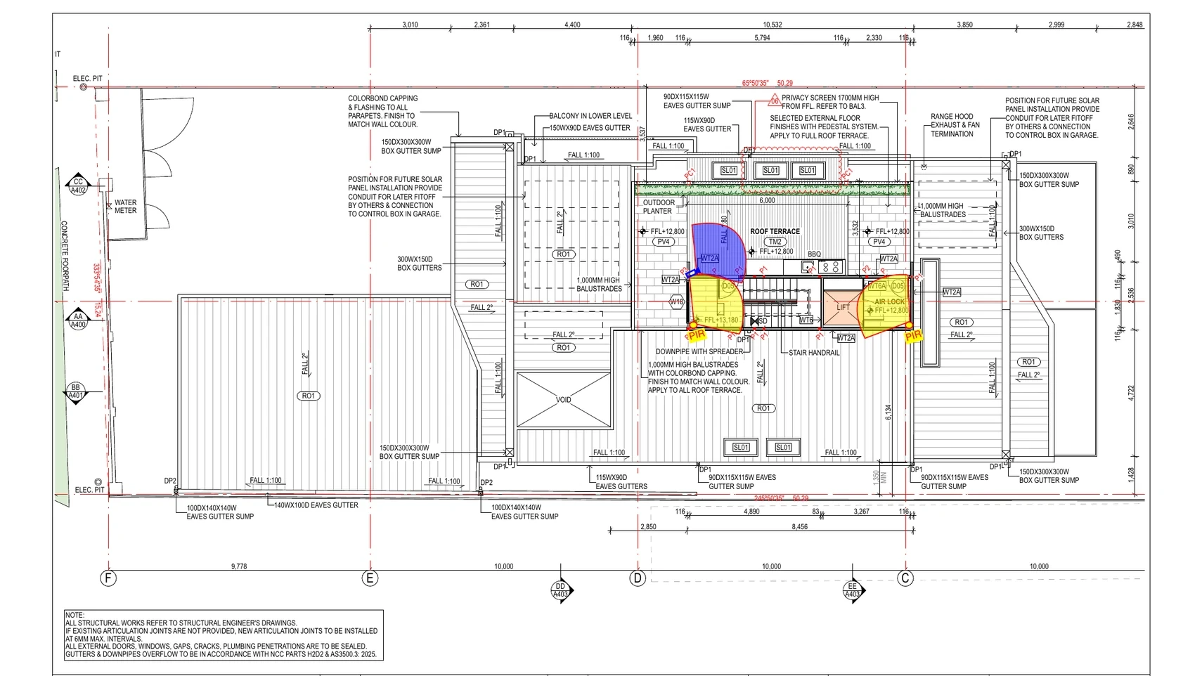 Smart home security: Motion sensor locations on the upper level plan