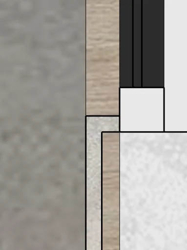 Composite decking junction detail at the window threshold