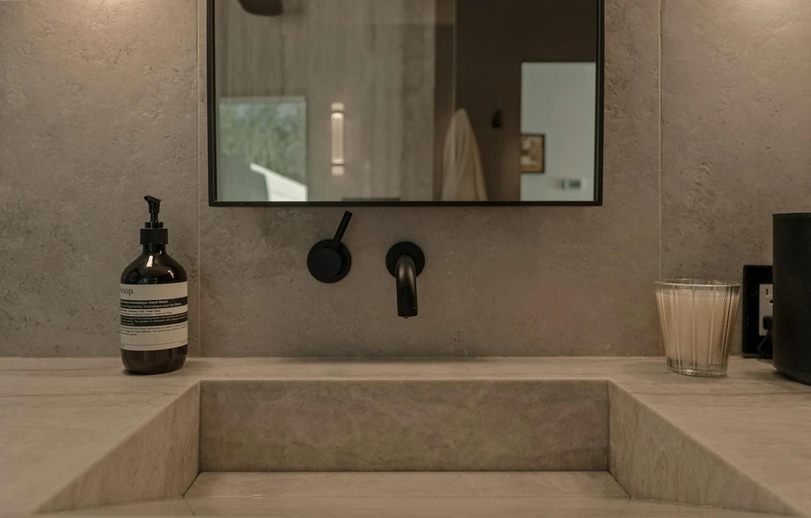 Stone basin and tapware detail