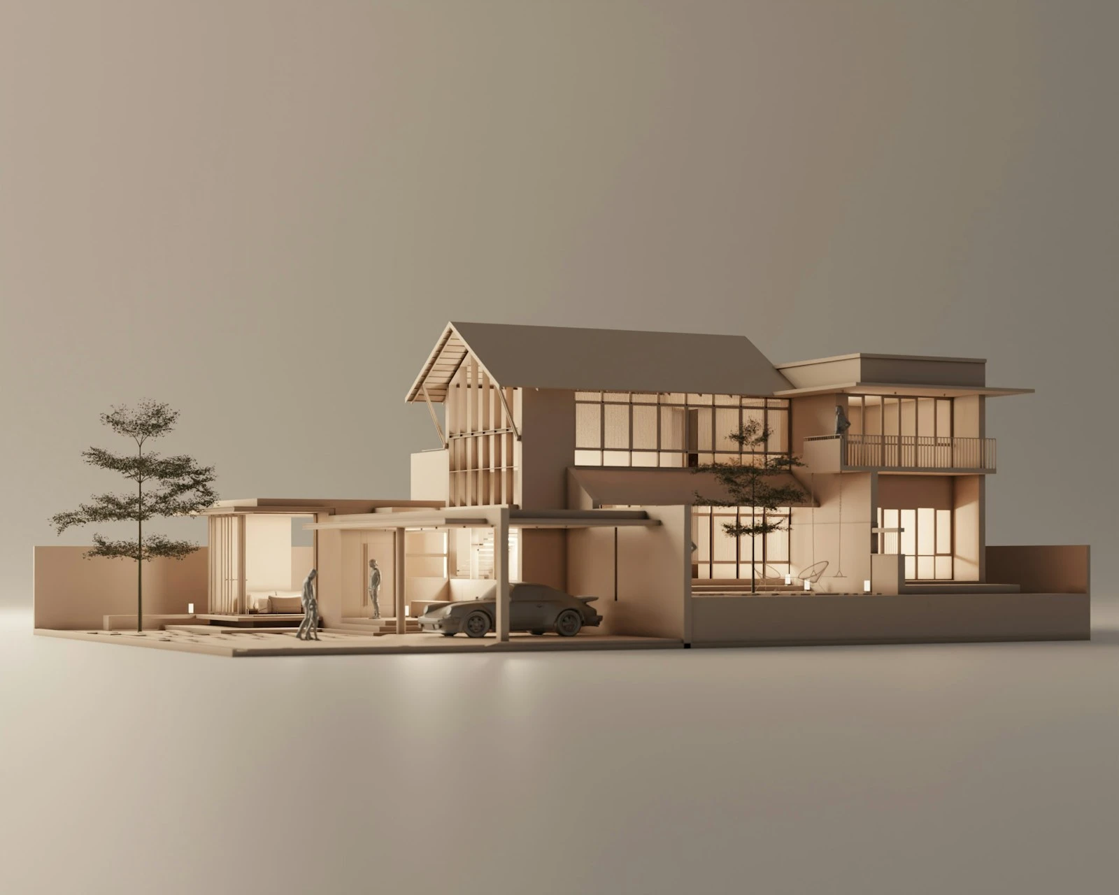 Timber study model of a contemporary house