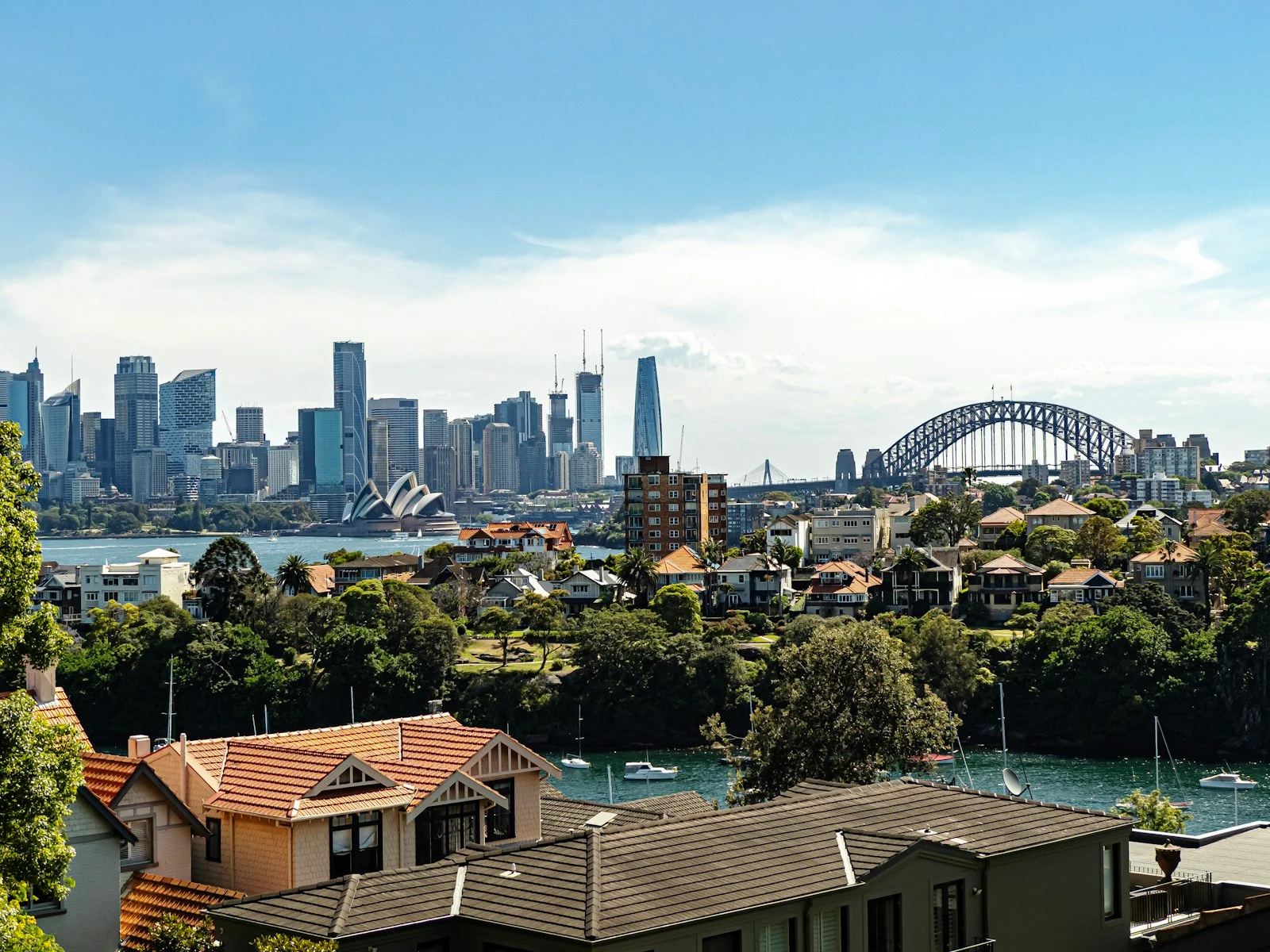 Sydney Harbour with homes rising above the water