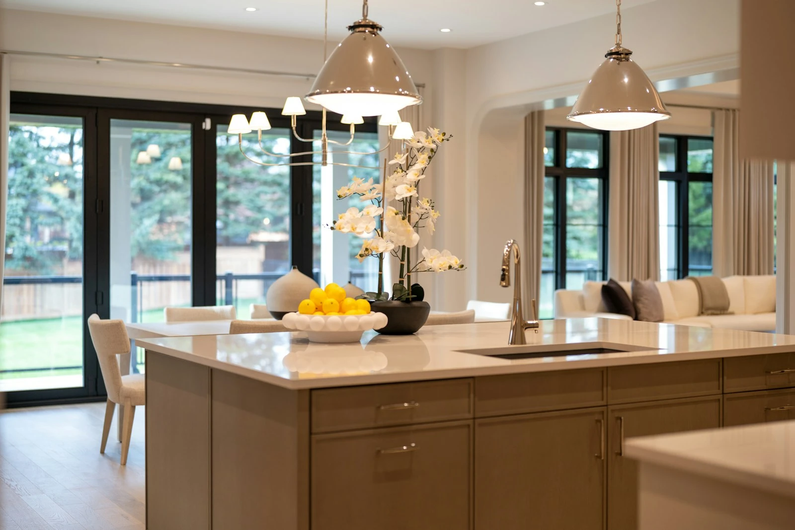 Kitchen and dining space in a completed residence