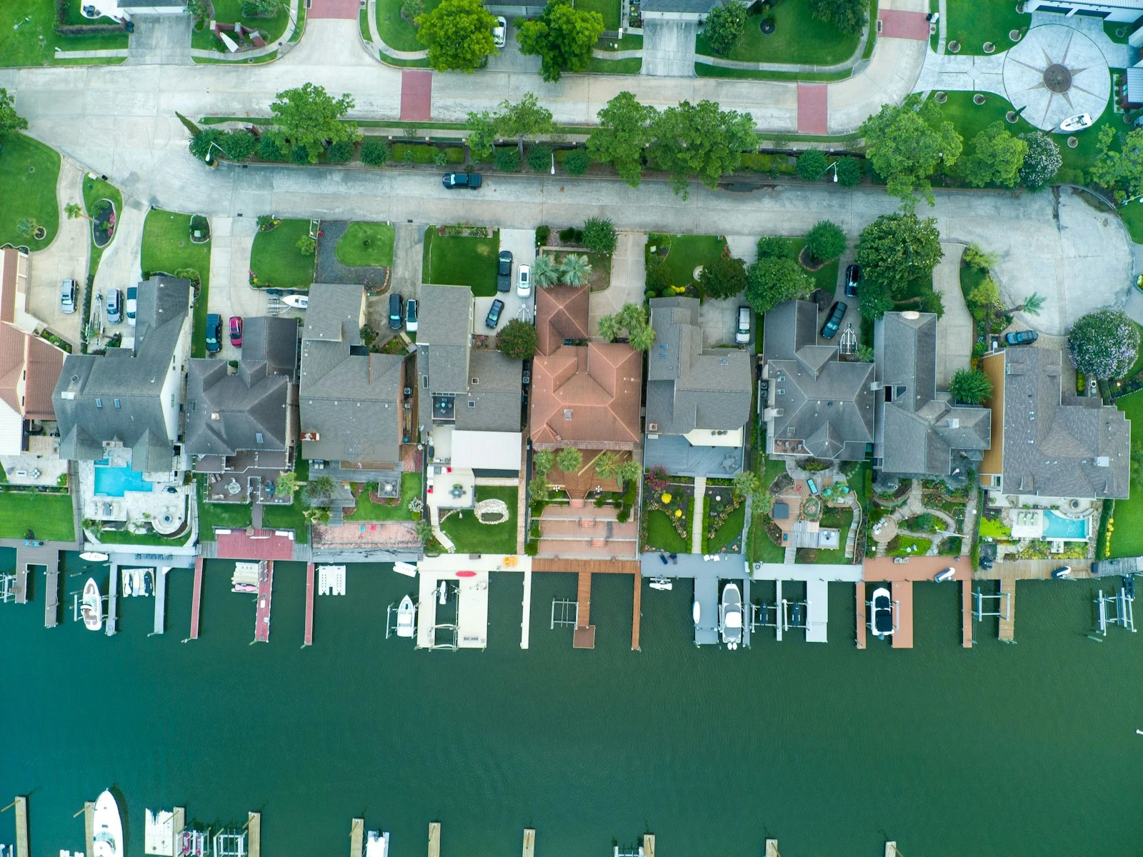 Aerial view of premium waterfront homes