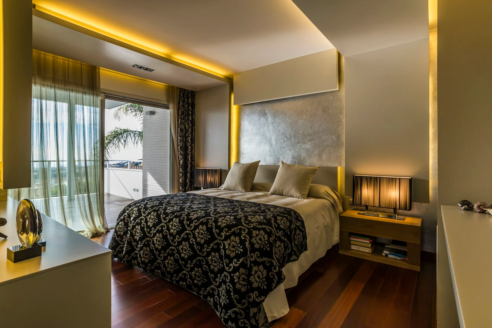 Bedroom with timber lining and soft natural light