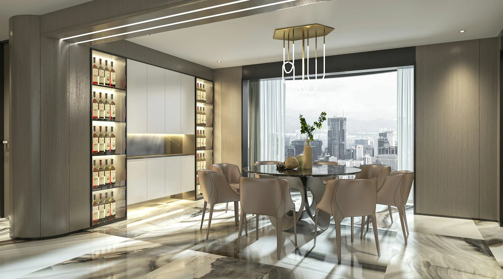 Open dining and living space in a premium residence