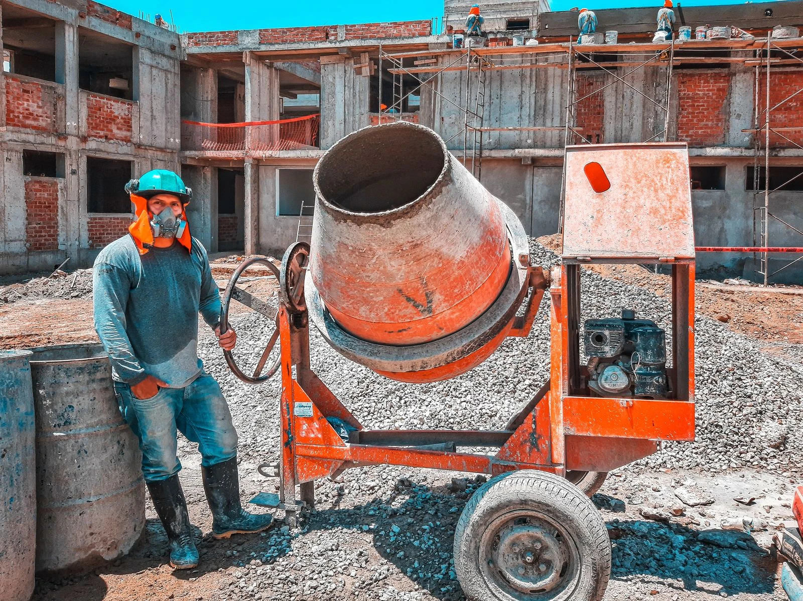 Concrete being mixed and placed on site