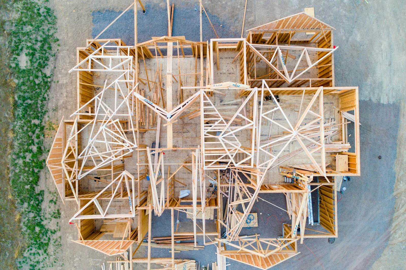 Timber roof structure of a house under construction