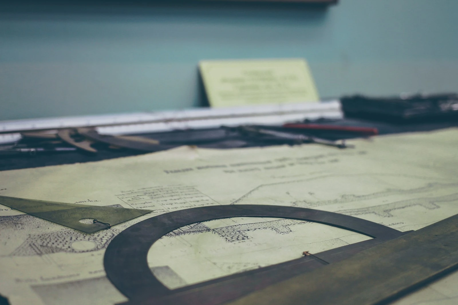 Drawing detail and instruments on a desk
